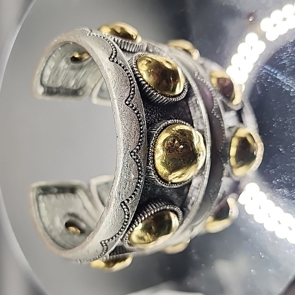 Vintage Gold & Silver Tone Brass Cuff Bracelet - Picture 8 of 8